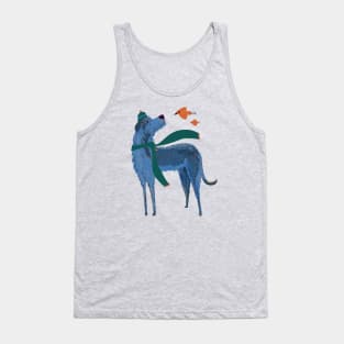 Irish Wolfhound in Winter Hat and Scarf with Bird friends Tank Top